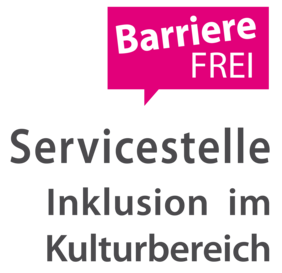 Logo_Servicestelle Inklus Logo-Schriftzug Servicestelle Inlkusion im Kulturbereich mit Sprechblase barrierefrei